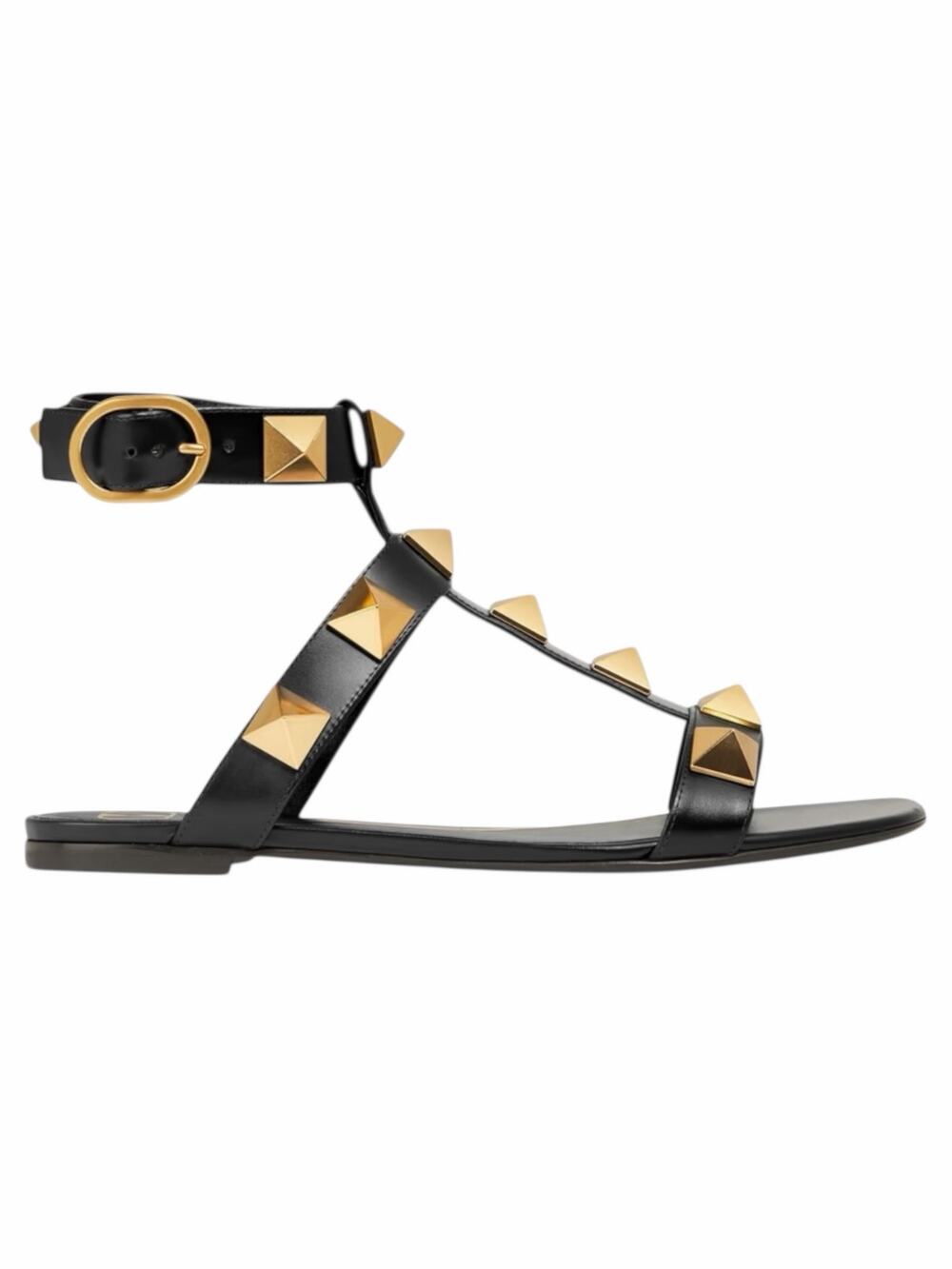 Valentino Garavani Roman Stud Ankle Strap Leather Sandal Black Size 36